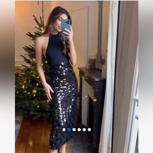 Zara Black SEQUIN KNIT HALTER DRESS LIMITED EDITION Size Small